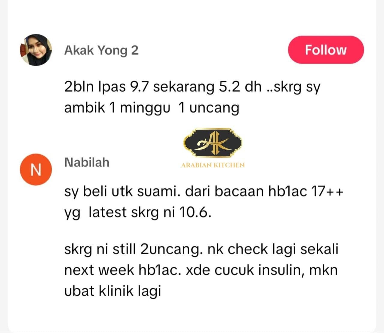 Testimoni pelanggan Teh Insulin