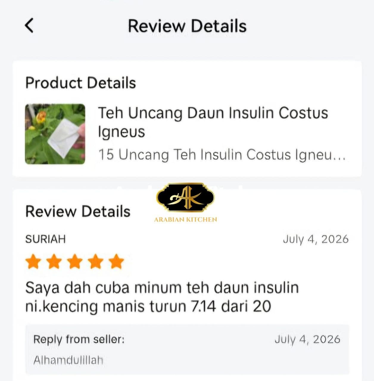Testimoni pelanggan Teh Insulin