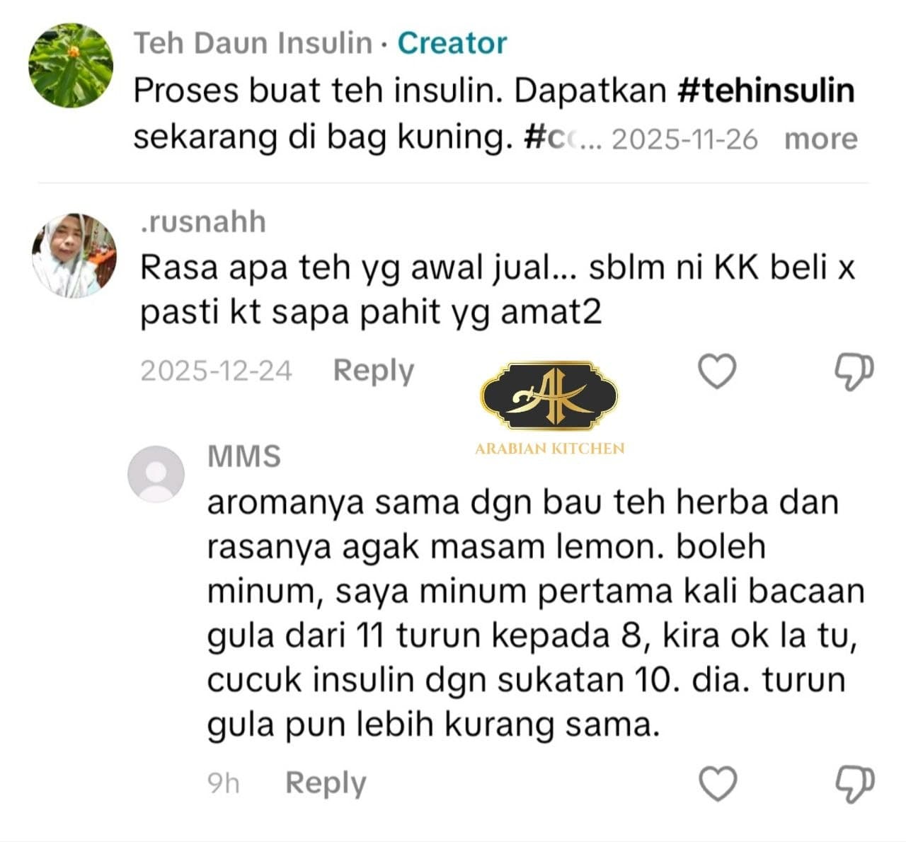 Testimoni pelanggan Teh Insulin