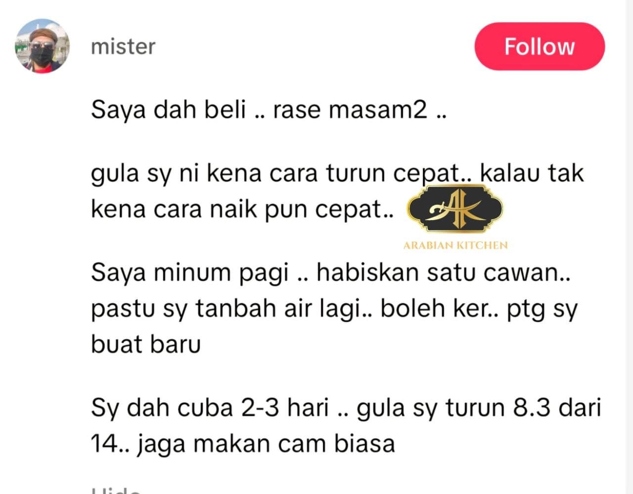 Testimoni pelanggan Teh Insulin