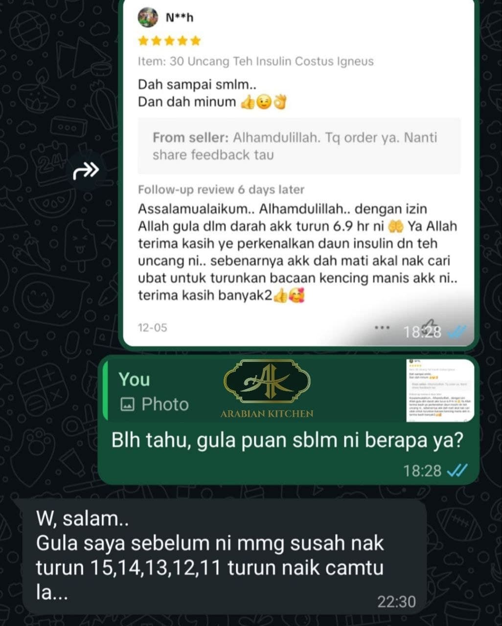 Testimoni pelanggan Teh Insulin