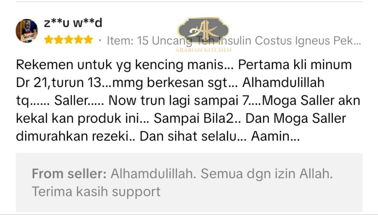 Testimoni pelanggan Teh Insulin